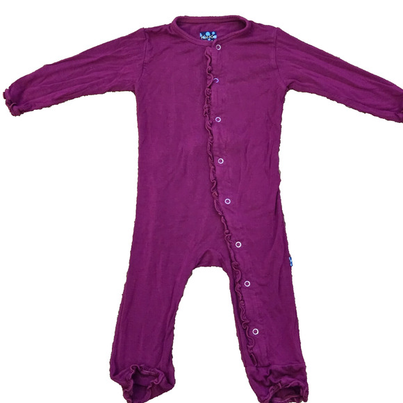 KicKee Pants Little Girls Basic Muffin‎ Ruffle Footie with Snaps 6-9months - Picture 1 of 4